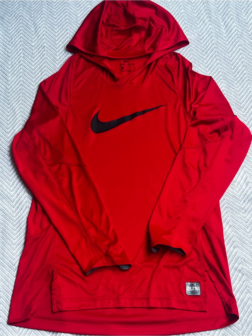 Nike Red Hooded Performance Long-Sleeve with Black Swoosh